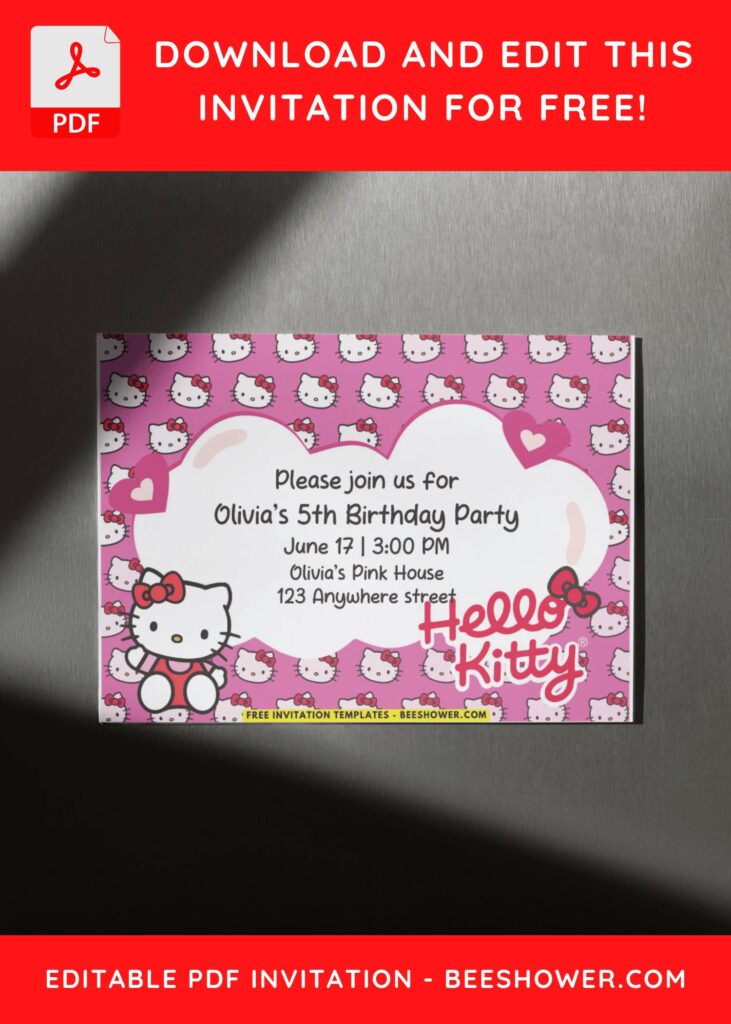 Pink Hello Kitty Baby Shower Invitation with white cloud text box