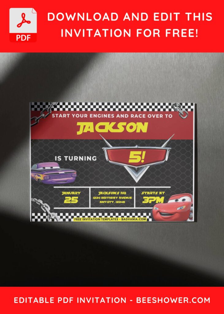 2 3 - Downloadable (Free PDF Invitation) Disney Cars Checkered Flag Baby Shower Invitation - Template No. 32