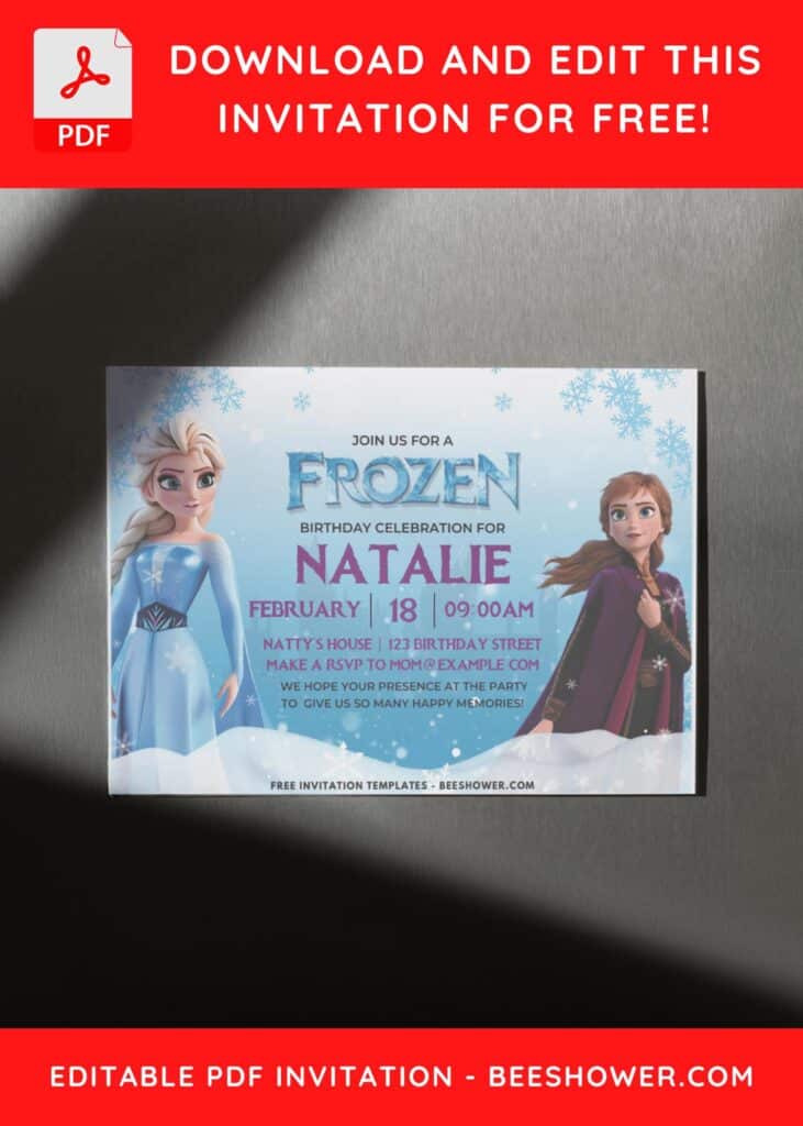 Frozen Theme Birthday Invitation with Snow border