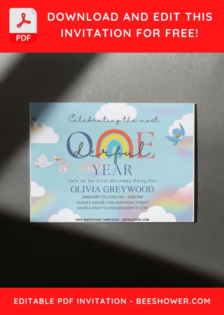 1st Onederful Birthday Invitation with editable text