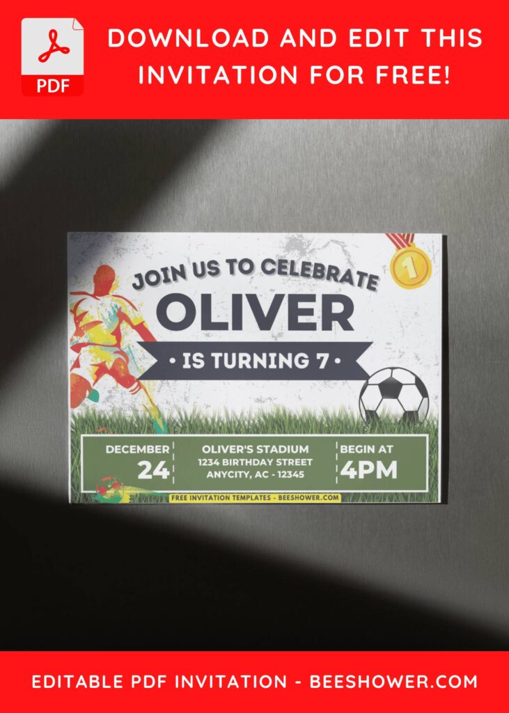 Football Boys Birthday Invitation with stadium grass