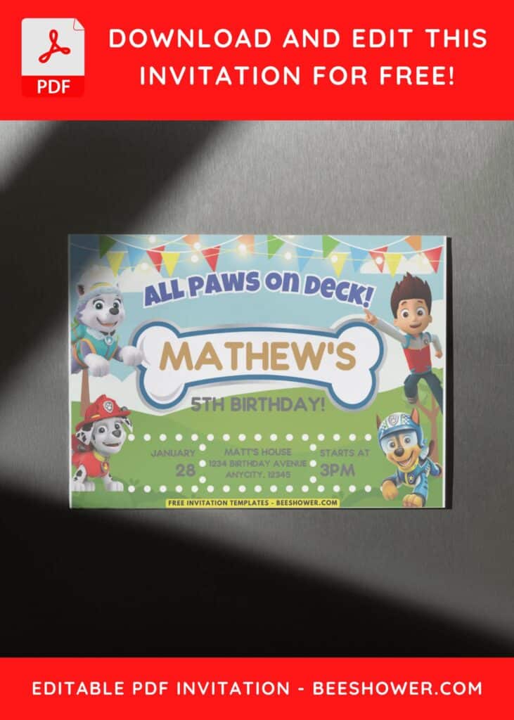 2 4 - Downloadable (Free PDF Invitation) PAW Patrol PAWTY Birthday Invitation - Template No. 48