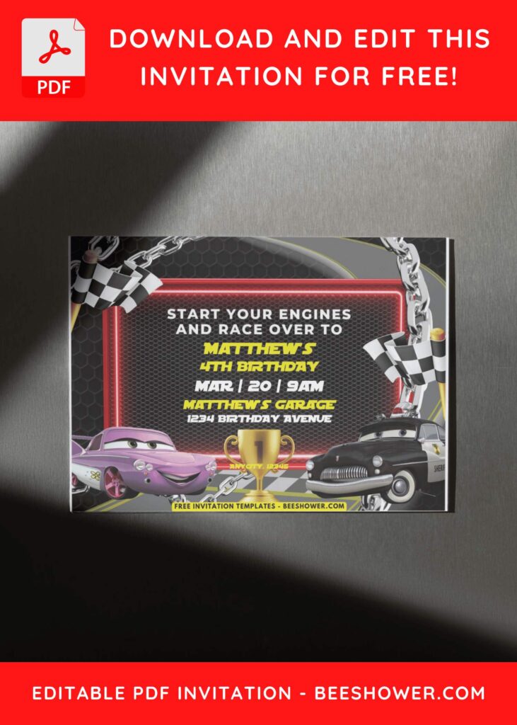 Cars Birthday Invitation With