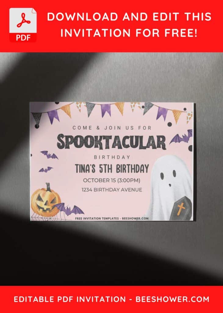 Halloween Theme Birthday Invitation With watercolor bats