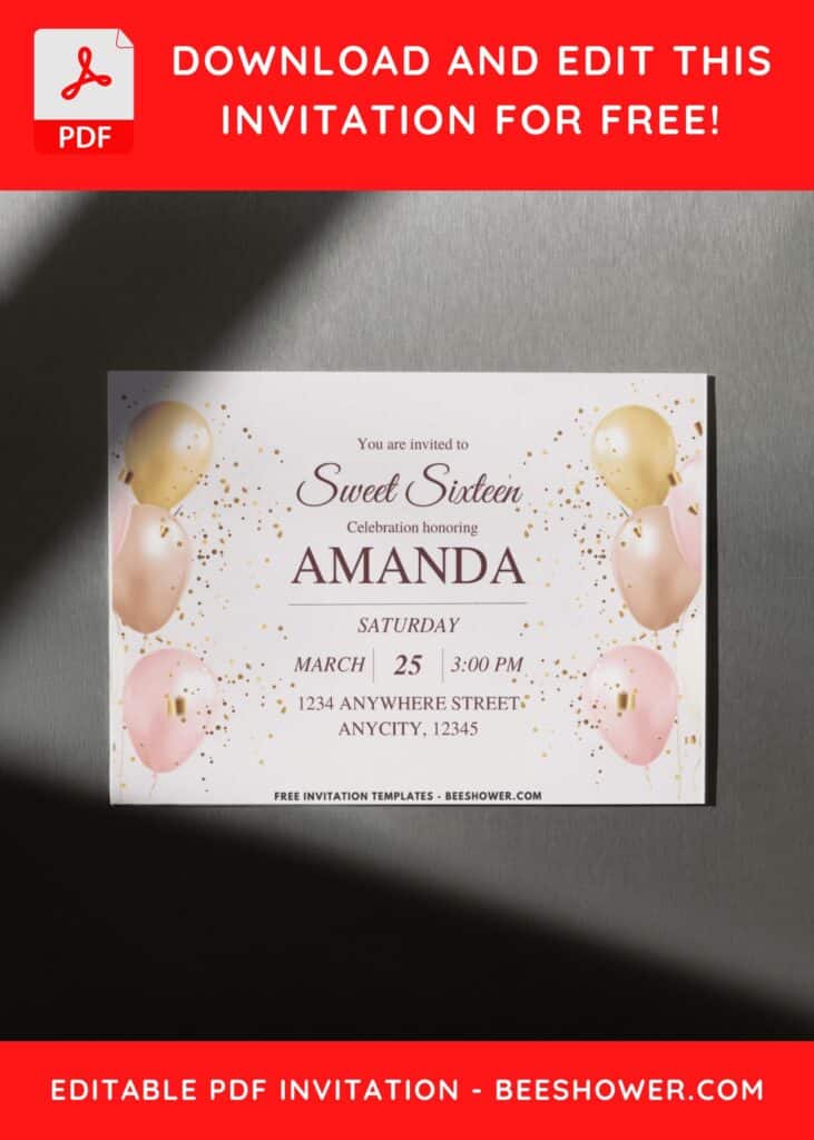 2 9 - Downloadable (Free PDF Invitation) Sparkling Gold Sweet 16 Birthday Invitation - Template No. 38