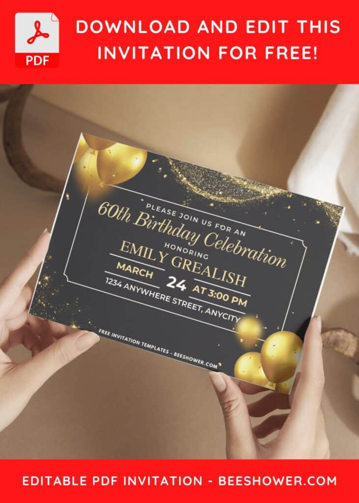 3 10 - Downloadable (Free PDF Invitation) Fancy Gold 60 Birthday Invitation - Template No. 30