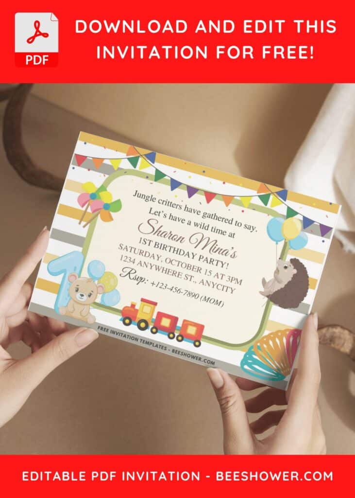 3 12 - Downloadable (Free PDF Invitation) Animal Parade Birthday Invitation - Template No. 43