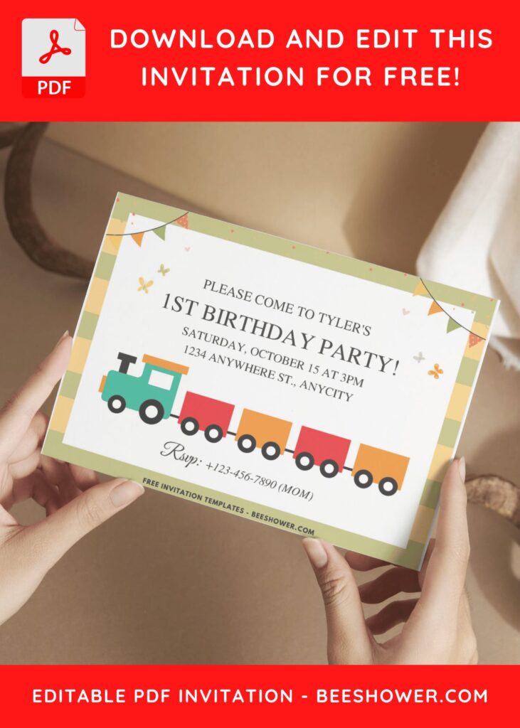 3 15 - Downloadable (Free PDF Invitation) Steam Train Baby Shower Invitation - Template No. 38