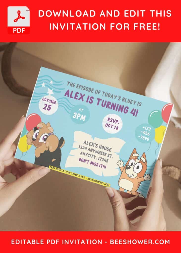 3 16 - Downloadable (Free PDF Invitation) Bluey And Friends Baby Shower Invitation - Template No. 40