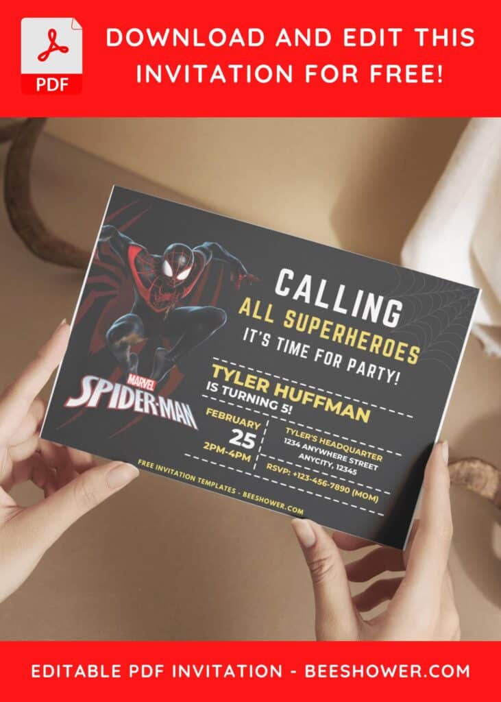 3 17 - Downloadable (Free PDF Invitation) Spider-Man Miles Morales Birthday Invitation - Template No. 36