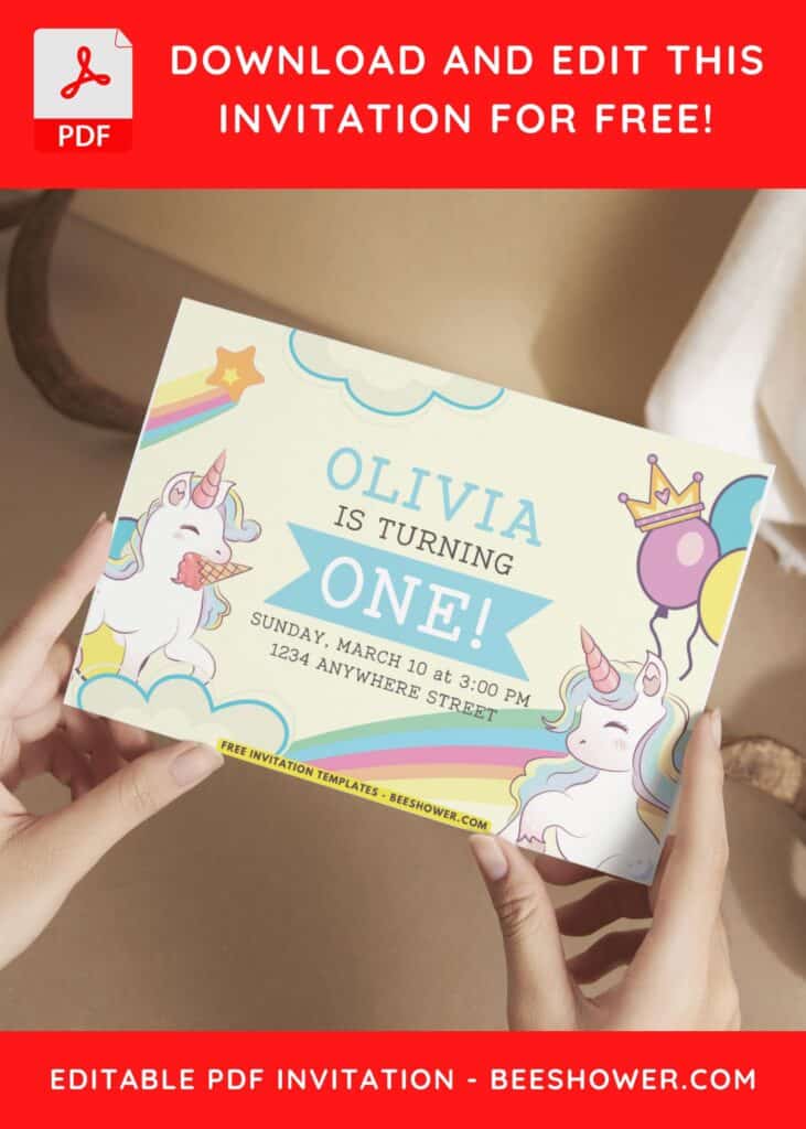 Rainbow Unicorn Birthday Invitation