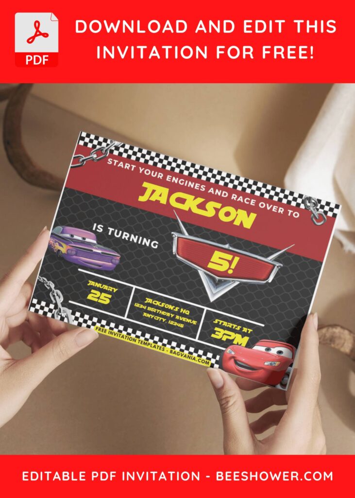 3 3 - Downloadable (Free PDF Invitation) Disney Cars Checkered Flag Baby Shower Invitation - Template No. 30