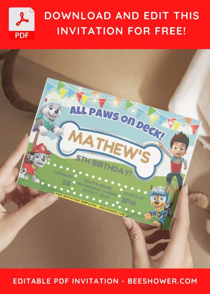 3 4 - Downloadable (Free PDF Invitation) PAW Patrol PAWTY Birthday Invitation - Template No. 46