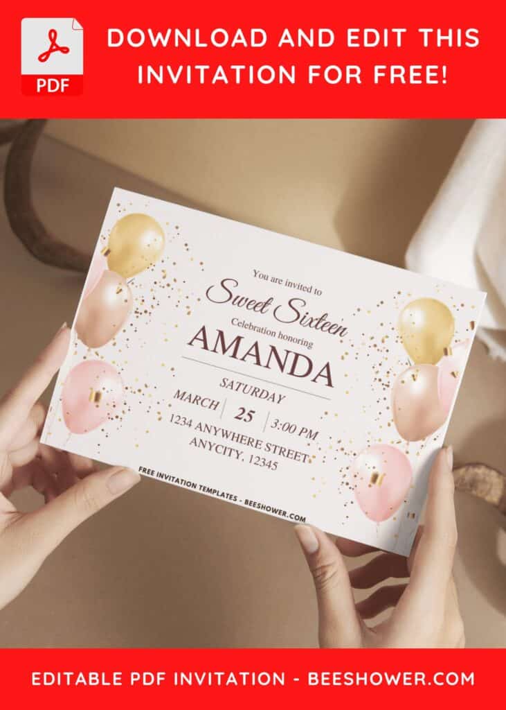 3 9 - Downloadable (Free PDF Invitation) Sparkling Gold Sweet 16 Birthday Invitation - Template No. 36