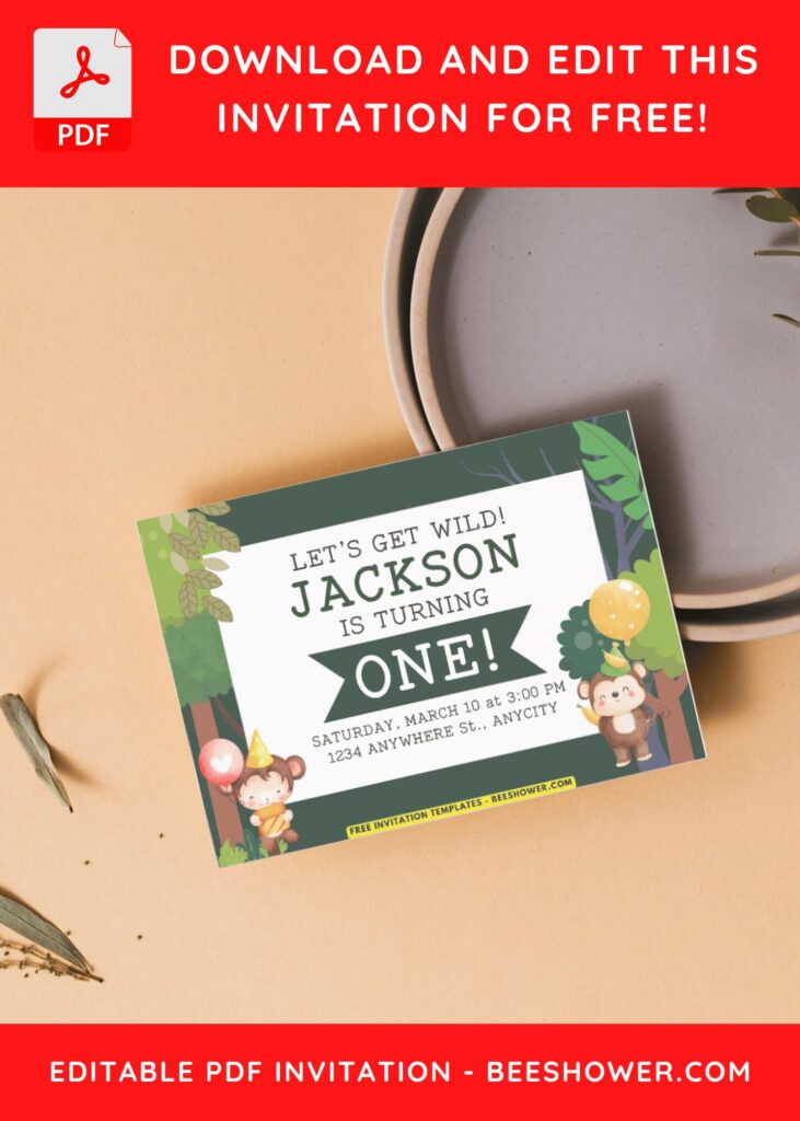 4 13 - Downloadable (Free PDF Invitation) Jungle Monkey Birthday Invitation - Template No. 64