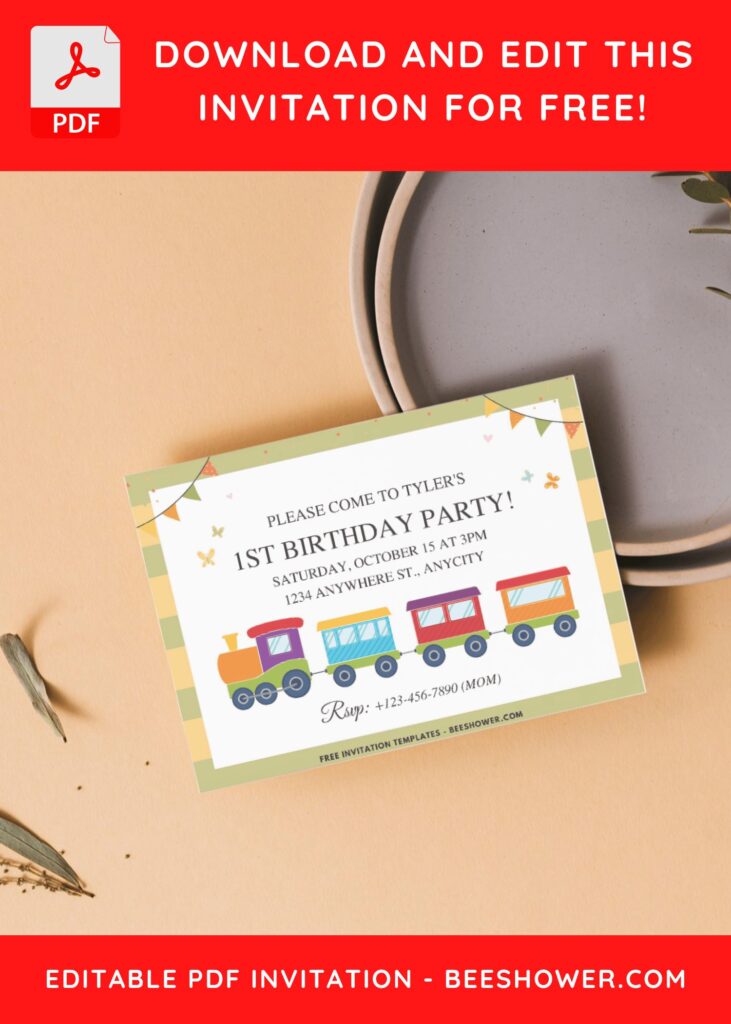 4 15 - Downloadable (Free PDF Invitation) Steam Train Baby Shower Invitation - Template No. 34