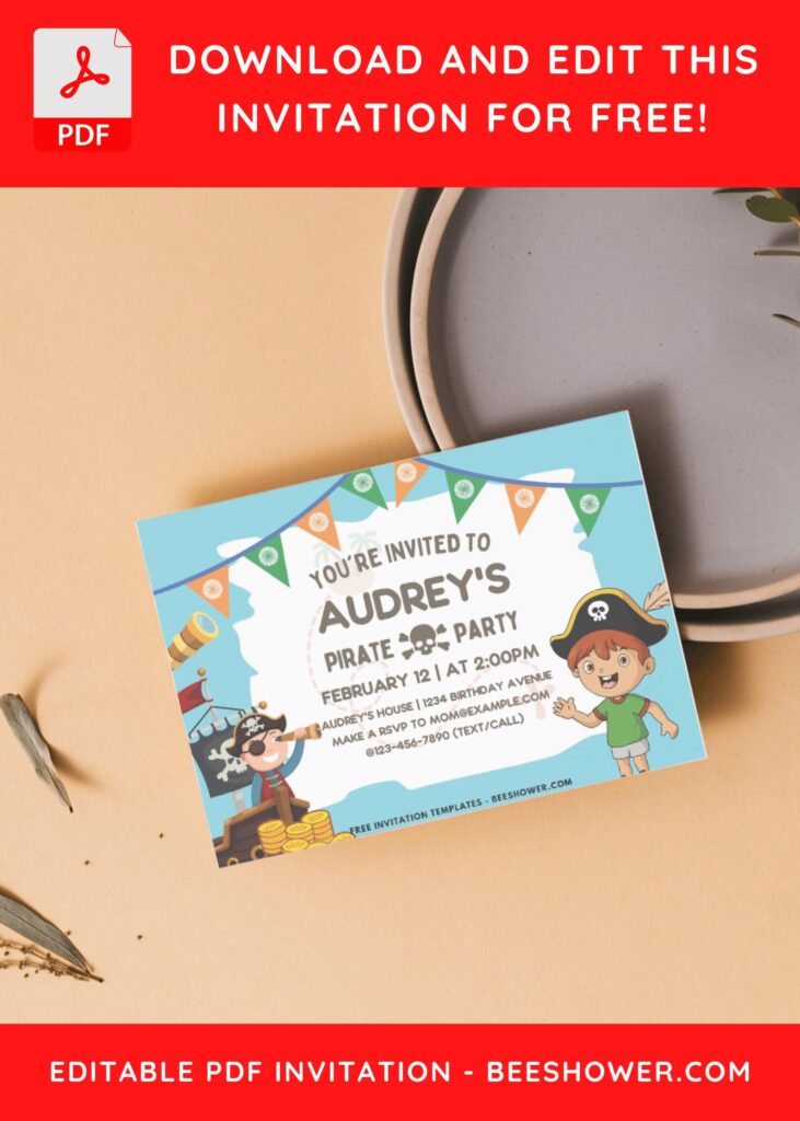 4 20 - Downloadable (Free PDF Invitation) Ahoy Pirate Baby Shower Invitation - Template No. 36