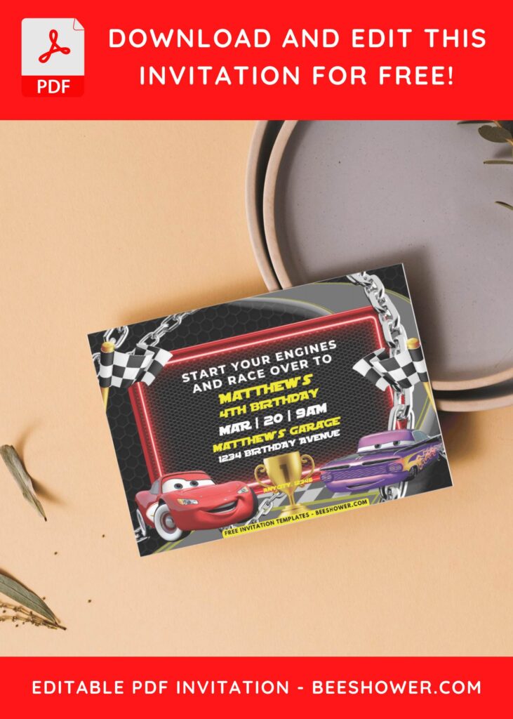 Cars Birthday Invitation With editable text