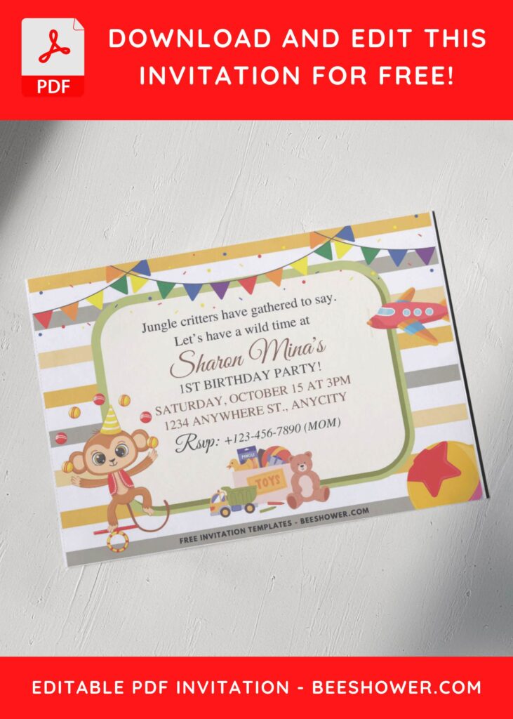 5 12 - Downloadable (Free PDF Invitation) Animal Parade Birthday Invitation - Template No. 53