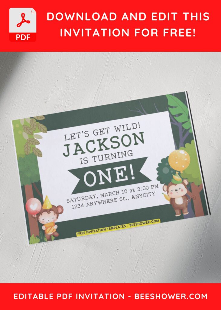 5 13 - Downloadable (Free PDF Invitation) Jungle Monkey Theme Baby Shower Invitation - Template No. 32