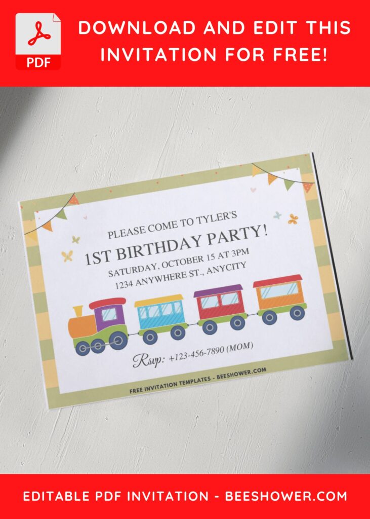 5 15 - Downloadable (Free PDF Invitation) Steam Train Baby Shower Invitation - Template No. 34