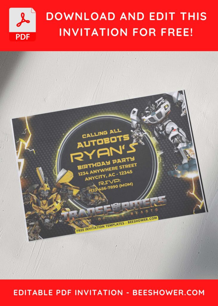 5 18 - Downloadable (Free PDF Invitation) Transformers Lightning Baby Shower Invitation - Template No. 40