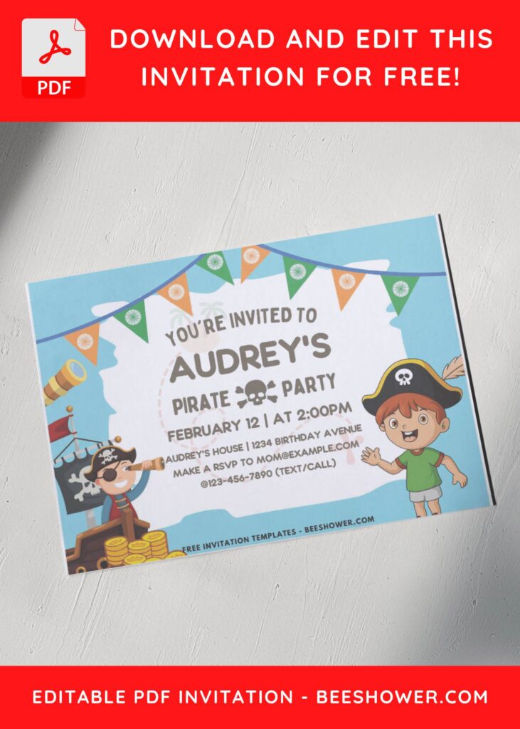 5 20 - Downloadable (Free PDF Invitation) Ahoy Pirate Baby Shower Invitation - Template No. 32