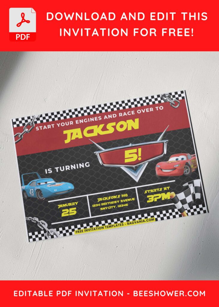 5 3 - Downloadable (Free PDF Invitation) Disney Cars Checkered Flag Baby Shower Invitation - Template No. 40