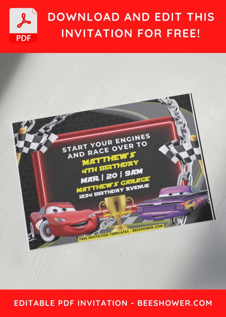 Cars Birthday Invitation With race flag