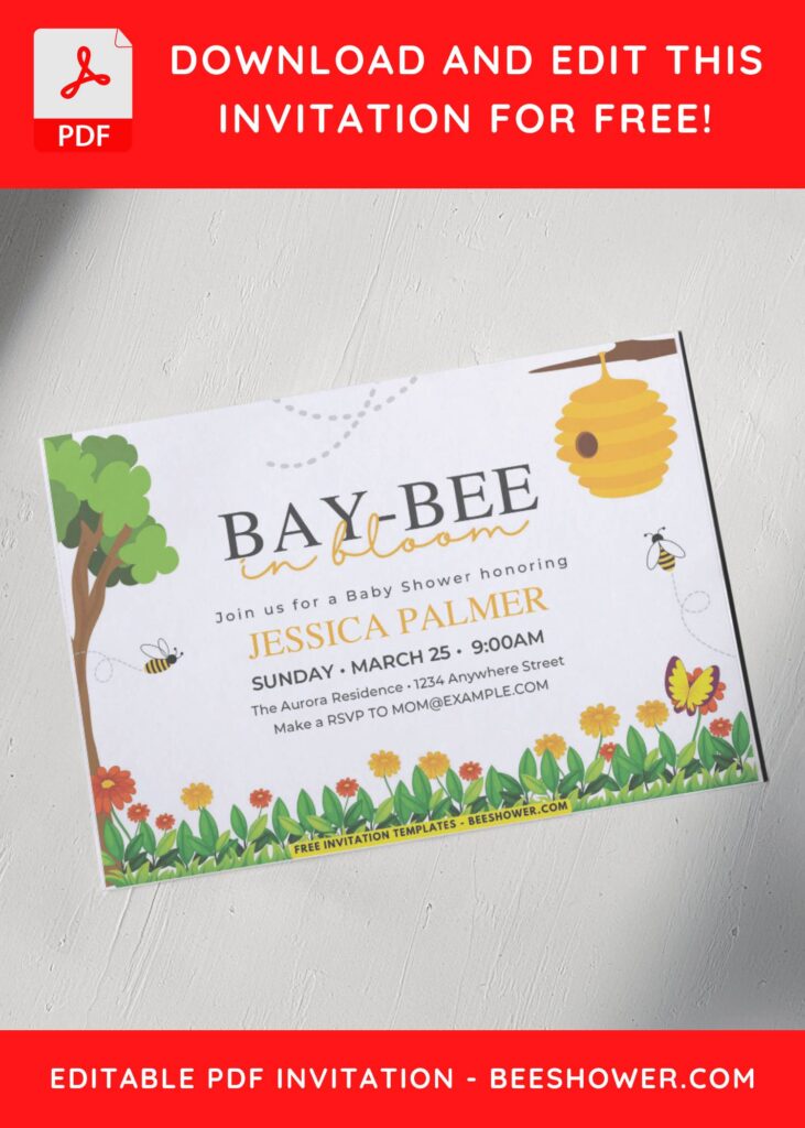 Beautiful Garden And Bee Invitation