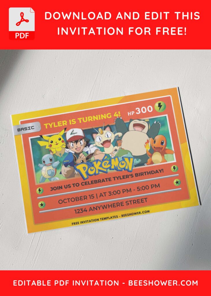 5 7 - Downloadable (Free PDF Invitation) Pokemon Adventure Birthday Invitation - Template No. 51