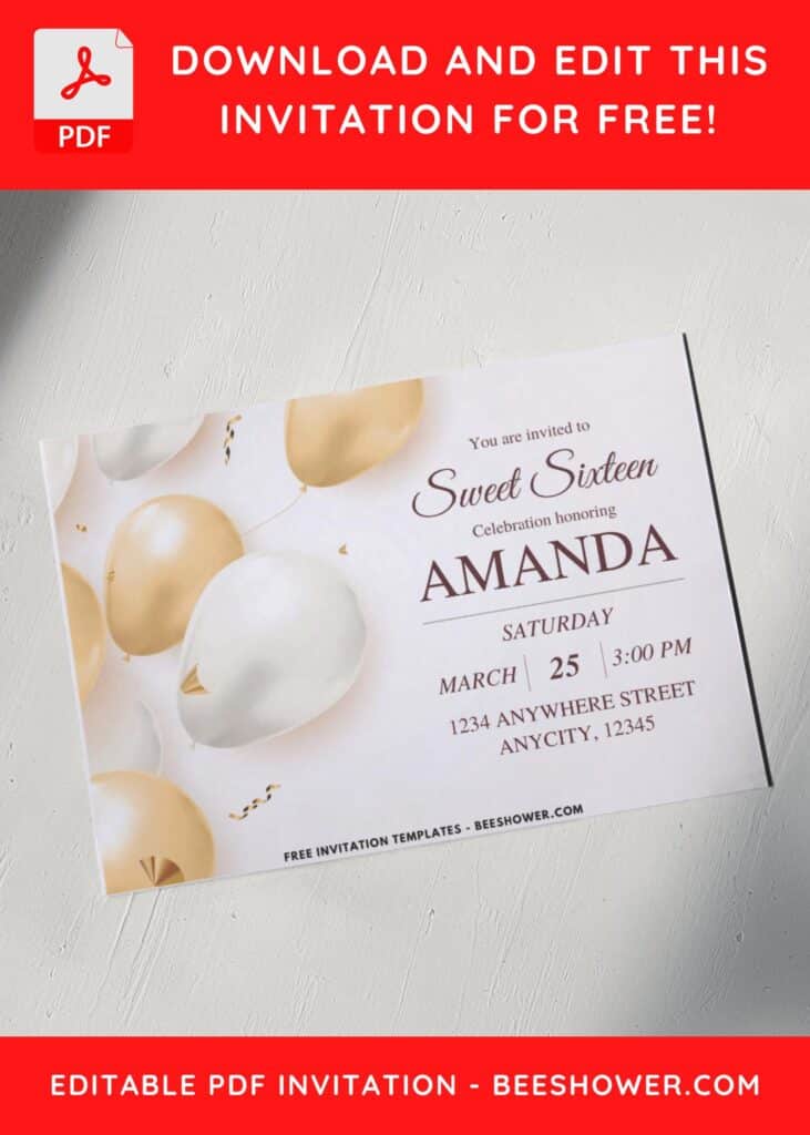 5 9 - Downloadable (Free PDF Invitation) Sparkling Gold Sweet 16 Birthday Invitation - Template No. 32