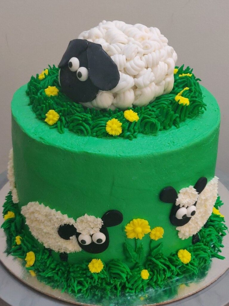 Shaun the Sheep Themed Cake with edible Baby Timmy