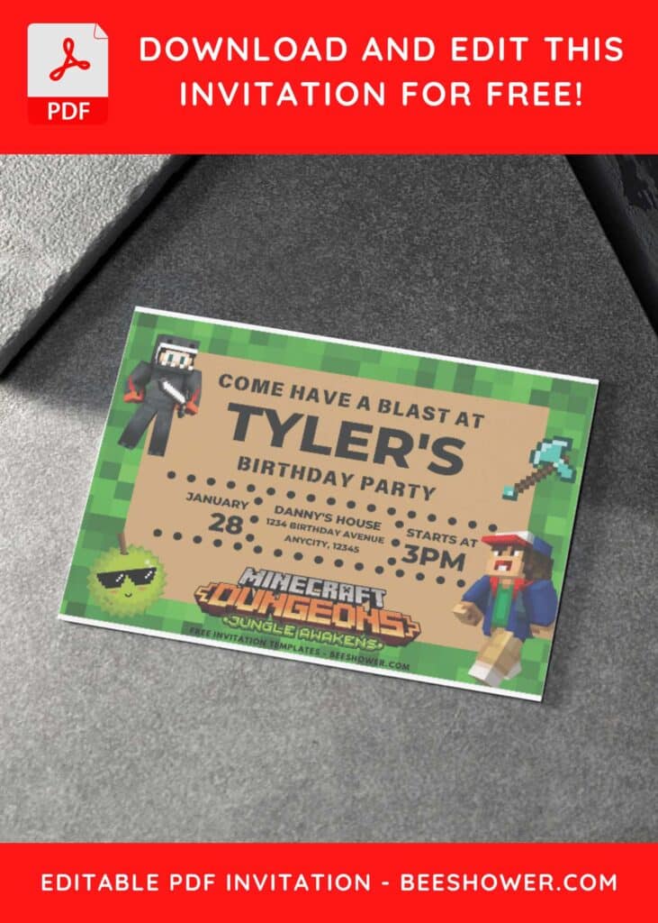 6 11 - Downloadable (Free PDF Invitation) Minecraft Pixel Birthday Invitation - Template No. 46