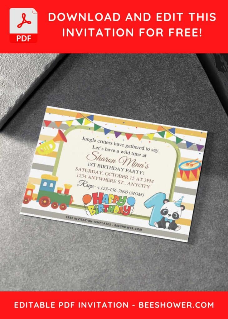 6 12 - Downloadable (Free PDF Invitation) Animal Parade Birthday Invitation - Template No. 51