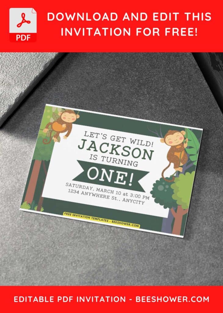 6 13 - Downloadable (Free PDF Invitation) Jungle Monkey Birthday Invitation - Template No. 60