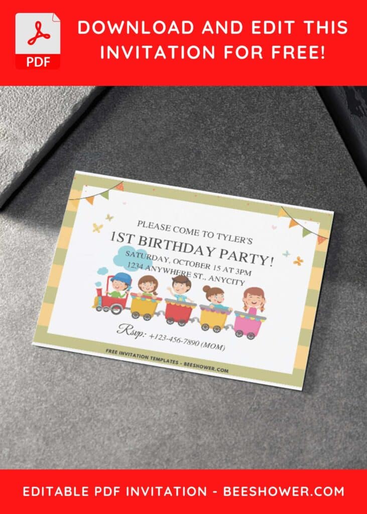 6 15 - Downloadable (Free PDF Invitation) Steam Train Baby Shower Invitation - Template No. 32