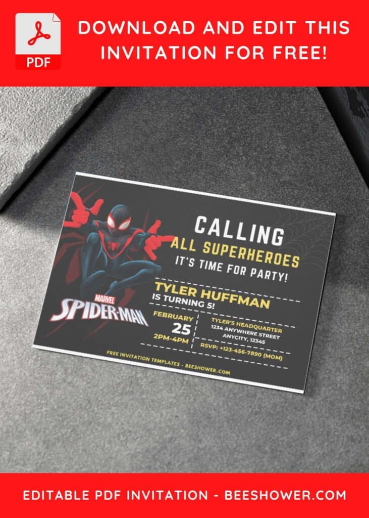 6 17 - Downloadable (Free PDF Invitation) Spider-Man Miles Morales Birthday Invitation - Template No. 32