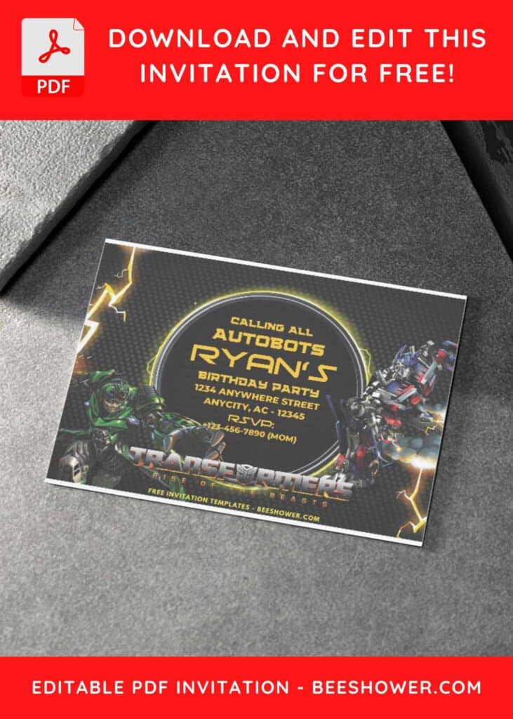 6 18 - Downloadable (Free PDF Invitation) Transformers Lightning Birthday Invitation - Template No. 68