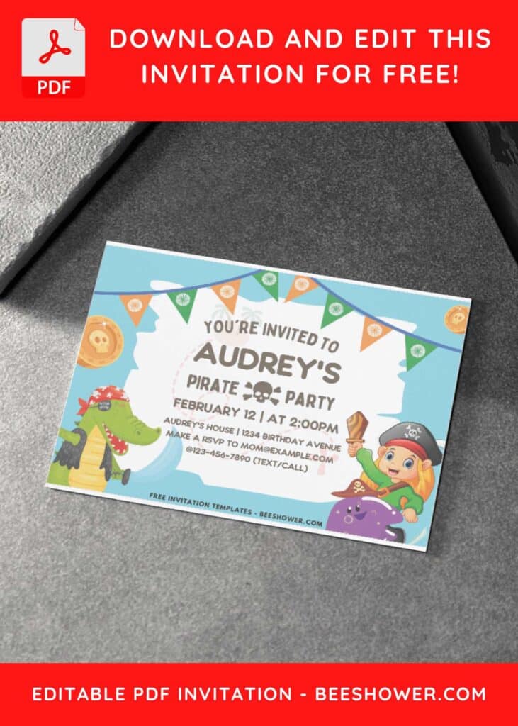 6 20 - Downloadable (Free PDF Invitation) Ahoy Pirate Birthday Invitation & Party Ideas - Template No. 66