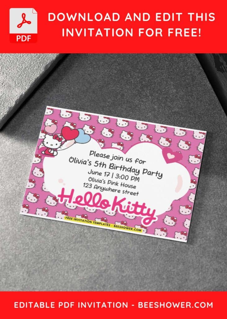 Pink Hello Kitty Baby Shower Invitation with Hello Kitty logo