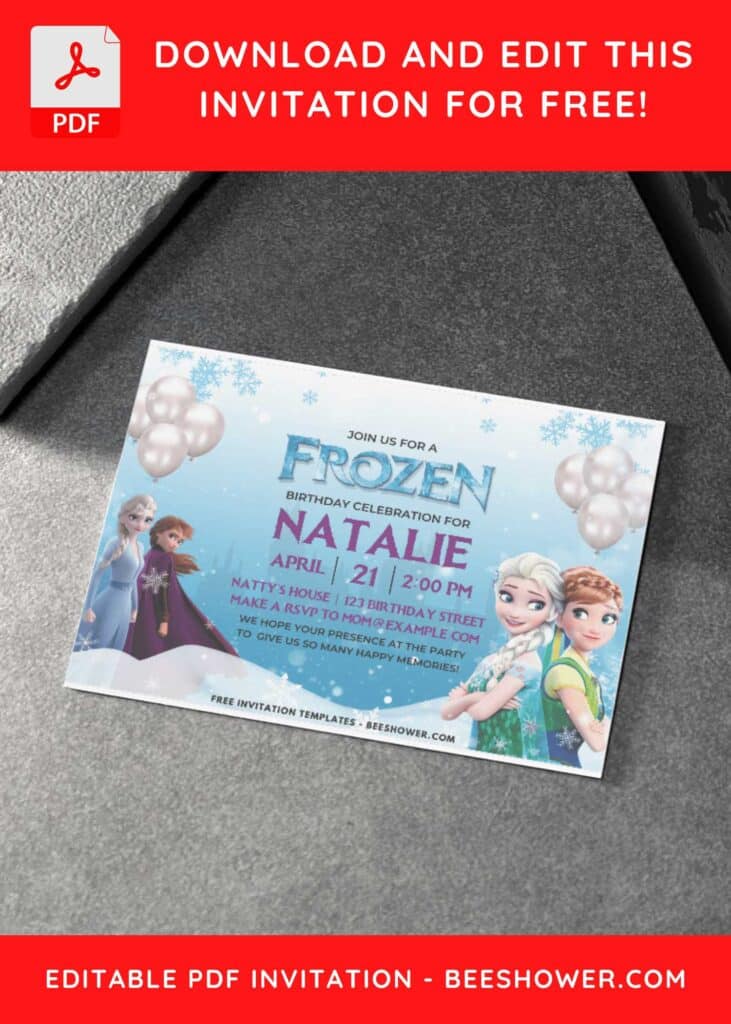 Snowflake Disney Frozen Snow Theme Birthday Invitation