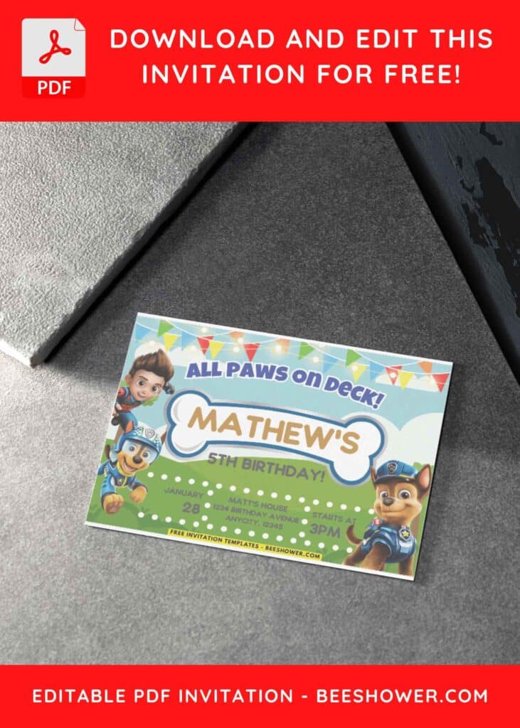 6 4 - Downloadable (Free PDF Invitation) PAW Patrol PAWTY Birthday Invitation - Template No. 56