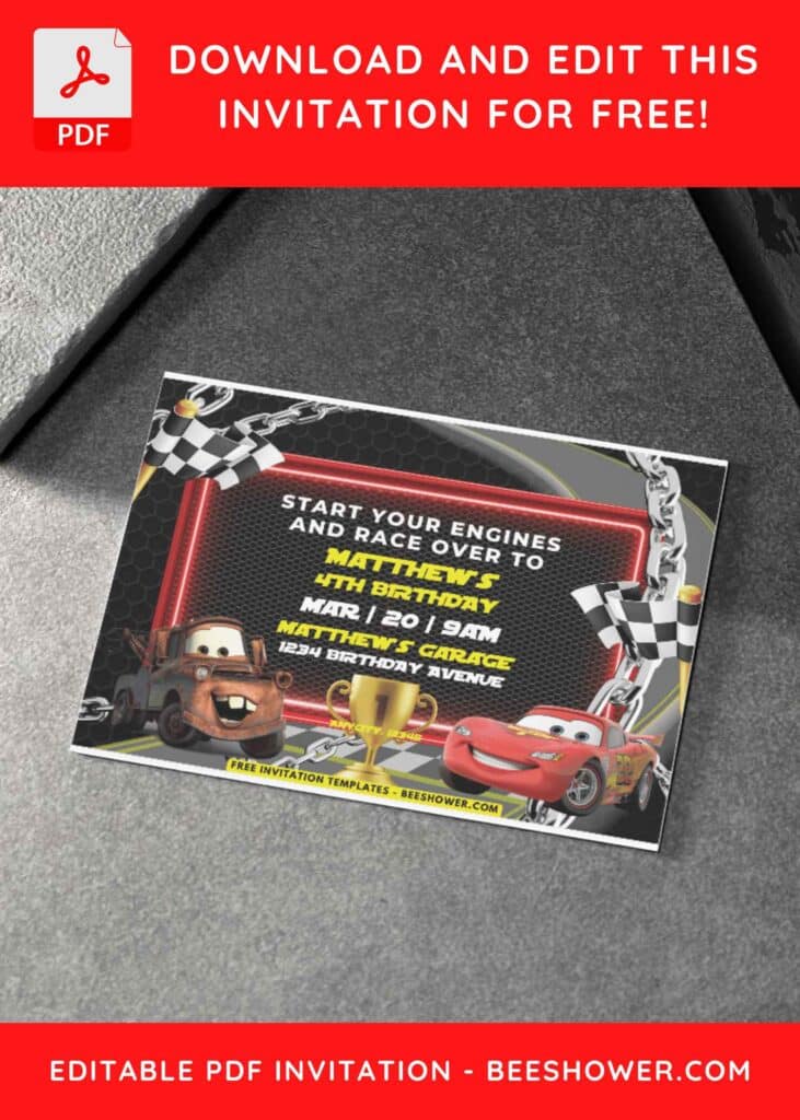 Cars Birthday Invitation With race track