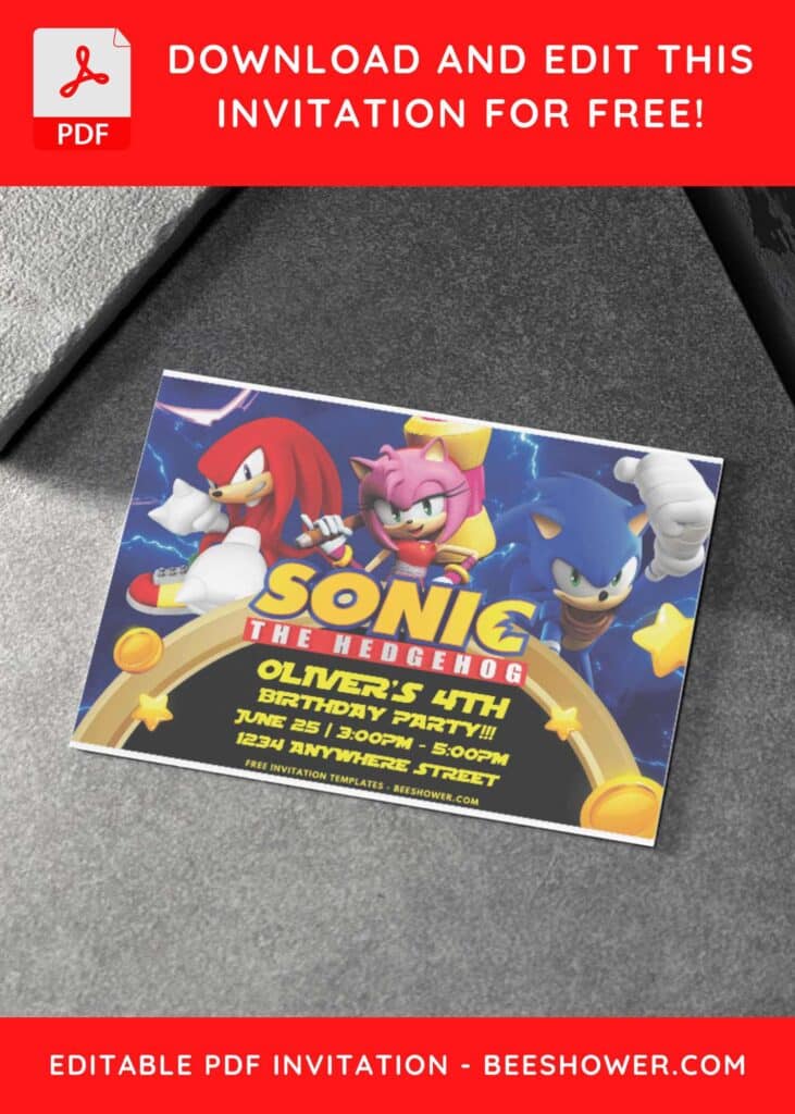 6 6 - Downloadable (Free PDF Invitation) Lightning Burst Sonic Hedgehog Baby Shower Invitation - Template No. 32