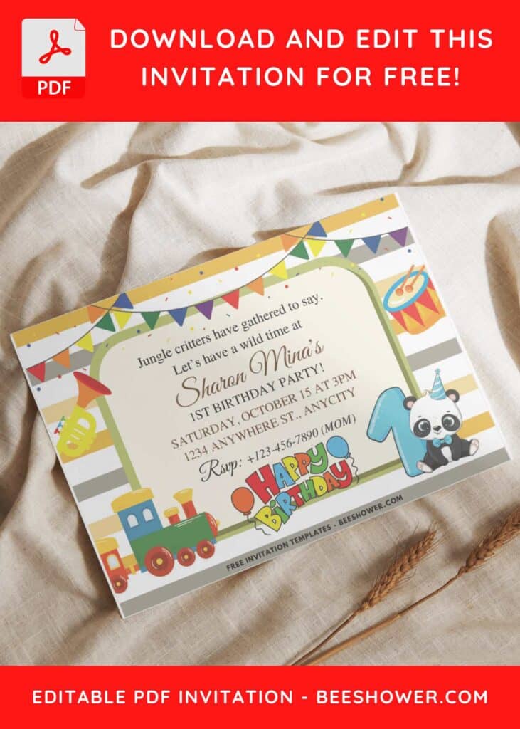 7 12 - Downloadable (Free PDF Invitation) Animal Parade Birthday Invitation - Template No. 49