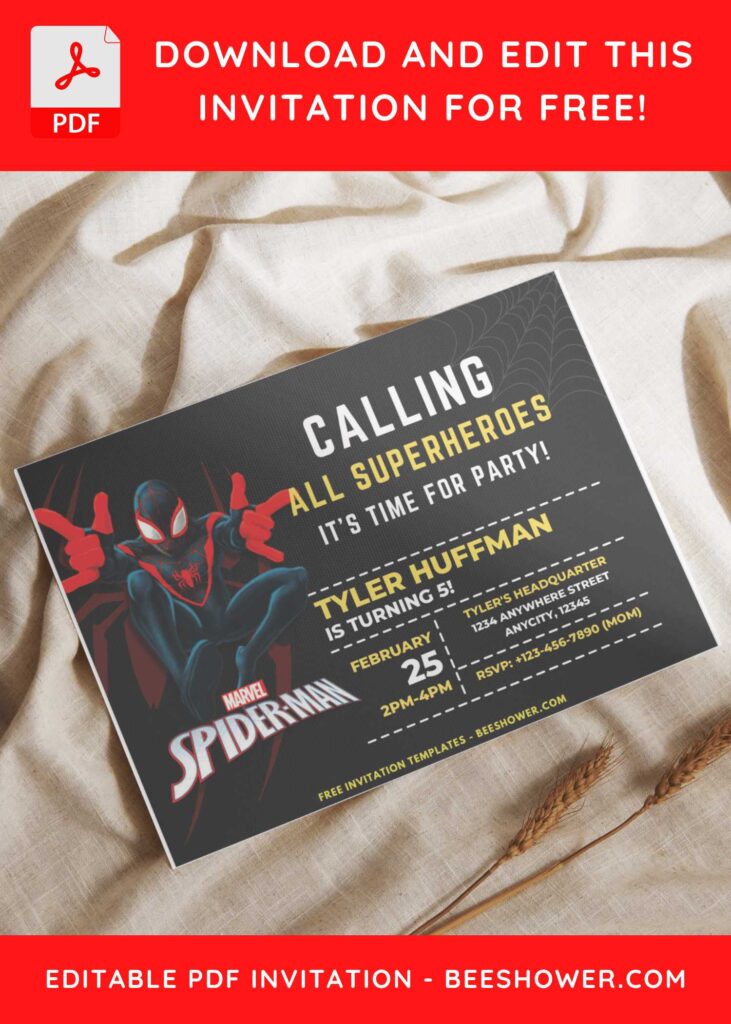 7 17 - Downloadable (Free PDF Invitation) Spider-Man Miles Morales Birthday Invitation - Template No. 30