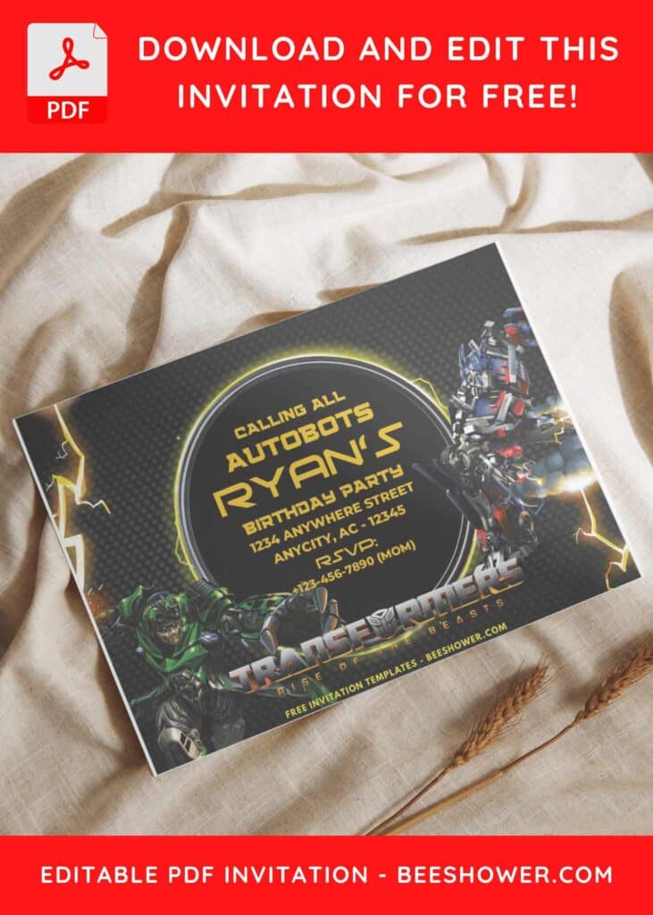 7 18 - Downloadable (Free PDF Invitation) Transformers Lightning Birthday Invitation - Template No. 66