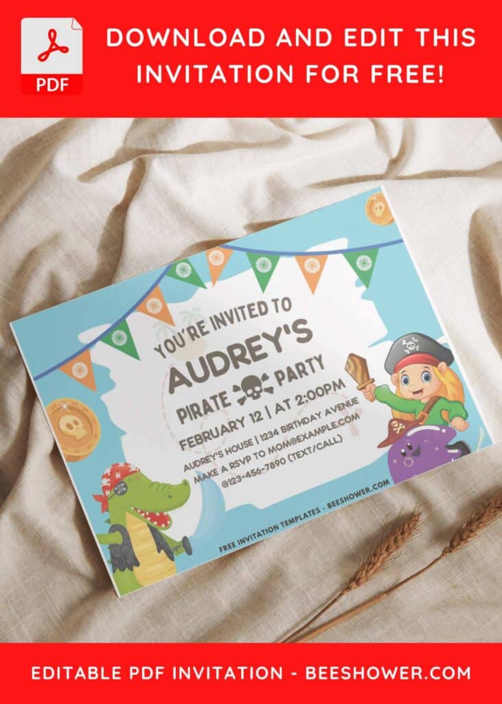 7 20 - Downloadable (Free PDF Invitation) Ahoy Pirate Birthday Invitation & Party Ideas - Template No. 64