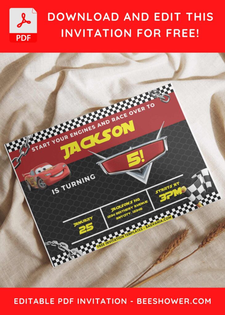 7 3 - Downloadable (Free PDF Invitation) Disney Cars Checkered Flag Baby Shower Invitation - Template No. 36